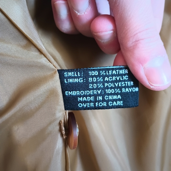 H Y Womens Vintage Leather Blazer XL Tan Mobwife 70s Hippie Quiet Luxury Classic - Picture 10 of 15